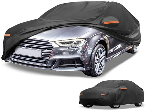 Partuto Funda de Coche Impermeable para Todo Clima Protección Exterior Completa Anti-UV Sol Lluvia para Audi A3 Sedan 2013-2024 190T-PU Negro con Franjas Reflectantes