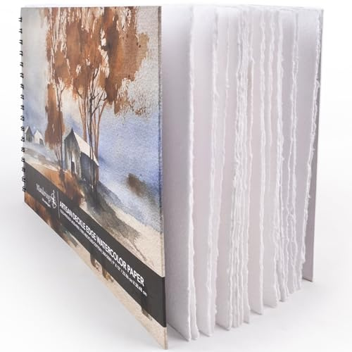 Wanderings Album da Acquerello a Fogli Staccabili - 23x30cm - Album d'Arte Premium con Carta Bordo Sfrangiato Fatta a Mano 350 GSM Grana Fine per Scrapbooking