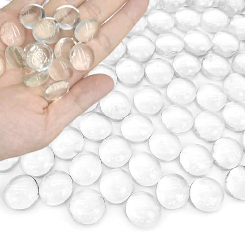 G&S homedeko 100 PCS Clear Glass Pebbles,500g Flat Marble Beads,Decorative Stones for Floral Display,Vases,Flowerpot,Aquarium,Fish Tank,Landscaping
