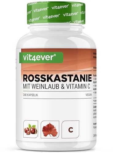 Extracto de castaño de indias - 240 cápsulas - Alta dosis con 1330 mg de extracto por dosis diaria - Castaño de indias con hojas de vid y acerola vitamina C - Sin aditivos indeseables, vegano
