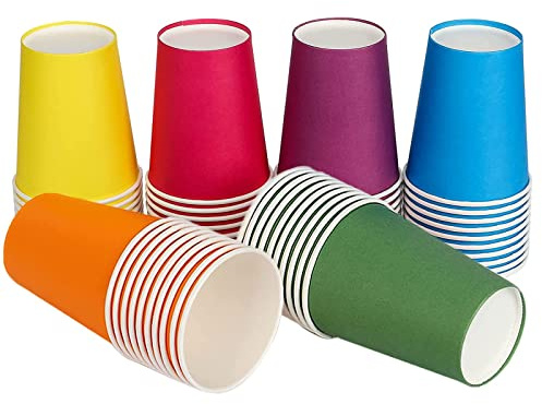Mati 60 Vasos de Cartón de Colores, 250 ml, Multicolor, Vasos Desechables Biodegradables de Papel, para Niños, Bricolaje, Boda, Fiestas, Café, Té, Bebidas Calientes y Frías