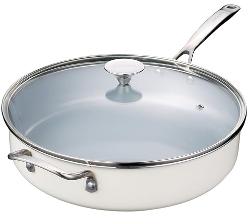 Nonstick Sauté Pan with Lid 4.7L Deep Frying Pan with Stainless Steel Helper Handle 30 cm Large Skillet Ceramic Jumbo Cooker for Healthy Cooking, Induction Compatible Cookware, PFOA Free
