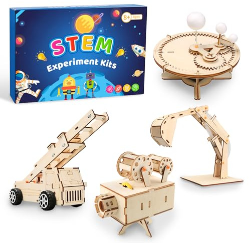 JTgugu Esperimenti per bambini, 4 pezzi, kit di costruzione elettronica fai da te STEM, in legno, set da costruzione, puzzle 3D, scatola per esperimenti, regalo per ragazzi e ragazze