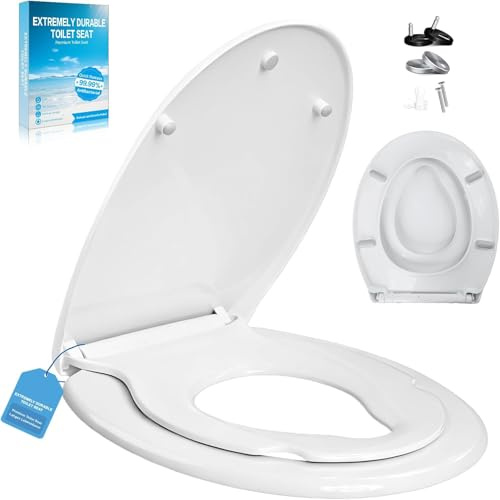 TPSOJJY Family Toilet Seat Soft Close,with Built-in Child Seat 2-in-1,Quick Release Function and Soft Close-Easy Assembly Toilet Lid Made of Upgradeplast Toilet Seat,Antibacterial,up to 150 kg