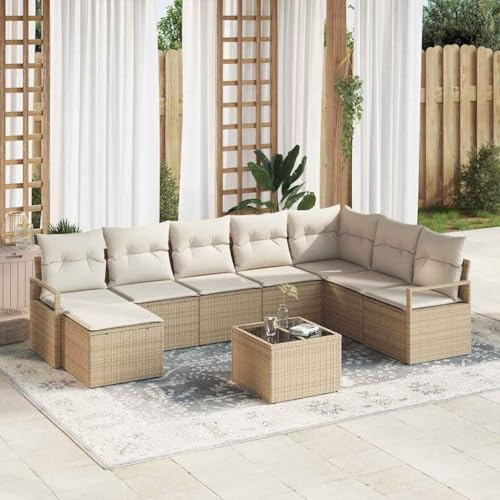 Frdhee Divano lounge, sedia a sdraio in rattan, set di divani da giardino con cuscino con deposito, 9 pezzi, beige e crema, per terrazze, case vacanze pubbliche sale relax