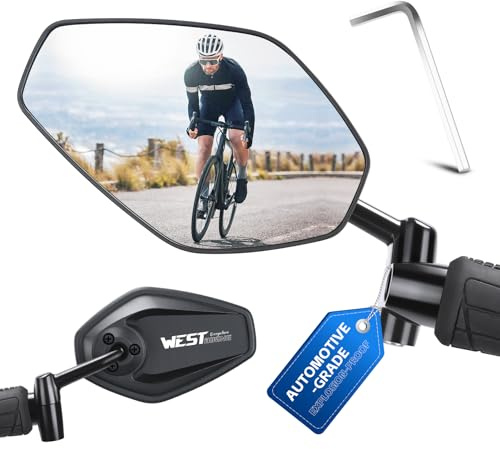 West Biking Bike Mirror, 360° Adjustable HD Shatterproof Bicycle Mirror, Aluminium Alloy Mirror Stem Provides Exceptional Stability,Handlebar-End Rear-View Mirror Suitable For E-Bike(Left)
