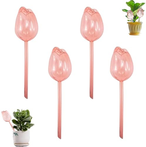 4 Pezzi Globi per Irrigazione Automatica Piante, Bulbo per Irrigazione a Forma di Tulipano, Sfere Trasparenti per Irrigazione a Goccia, Irrigazione Automatica Vasi per Piante da Interno ed Esterno