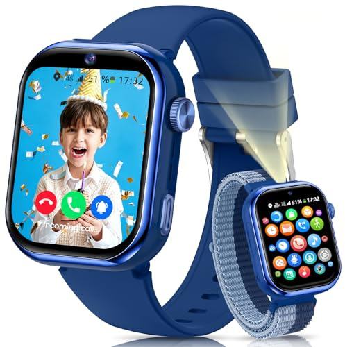 BANLVS Smartwatch Kinder mit SIM Karte, Kinder-Smartwatch mit IP68 Wasserdicht, Schulmodus, 1,83 Bildschirm, Schrittzähler Kinderuhr Mädchen Jungen, Blau
