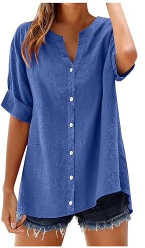Chemise Femme Chic et élégant Col V Chic et Élégant Top Grande Taille Ample Fluide Respirant Confortable Haut Décontracté en Lin Coton à Boutons pour Quotidien Travail Vacances Blouse