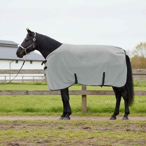 Ordellia Manta para caballo de poliéster gris claro y rosa, 75 cm, transpirable, ligera y resistente, para establo, sauce y paddock, manta de invierno con asiento ajustable