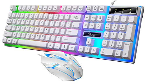 Yimidear Teclado y Mouse para Juegos, Luminoso USB Cable Traje de Mouse y Teclado con Retroiluminación LED Arcoíris, Funciona para PC, Computadora, Portátil, PS4, Xbox One