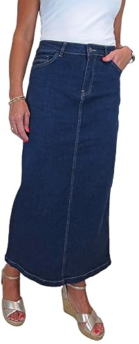 icecoolfashion Women's Stretch Denim Full Length Maxi Jeans Skirt | Ladies Casual Straight Long Denim Skirt