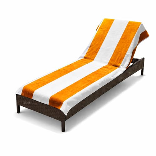 Superior Cabana Cotton Lounge Chair Cover, Outdoor Towel/Chaise Furniture Covers, Terry Cloth, Beach, Spa, Swim Accessories, Pool Chair Cover, Soft, Quick Drying, 32 x 102, Orange