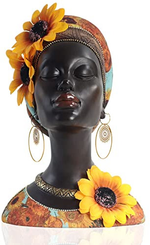 Estatua de busto de arte africano, decoración del hogar, figuras africanas de girasol, escultura de busto afroamericano, adecuada para sala de estar y escritorio
