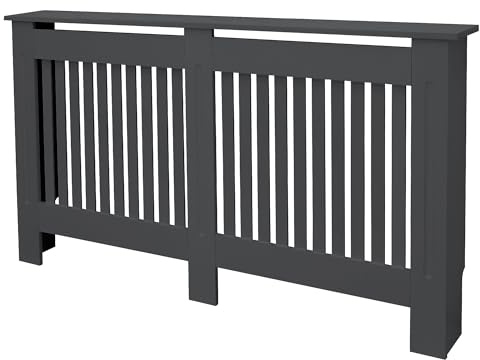 ECD Germany Heizkörperverkleidung Landhausstil 112x19x82cm Anthrazit aus MDF lackiert für Schlafzimmer Wohnzimmer Heizungsverkleidung Heizkörperabdeckung Heizungsabdeckung Heizung Heizkörper Abdeckung