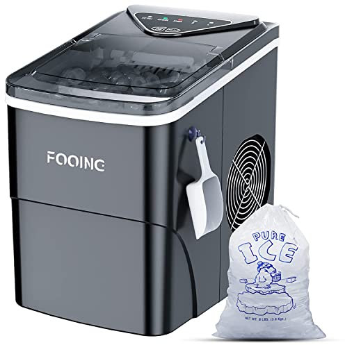 Maquina de Hielo,FOOING Maquina de Hacer Hielo,6 Minutos Fabricación de Hielo,15KG/24H,Maquina de Cubitos de Hielo Domestica,Negro