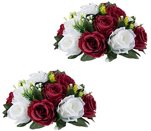 Inweder 2 Pack Centerpieces for Wedding Table Decorations Wedding Table Decorations Burgundy White Flower Balls Centerpieces for Engagement Cerebral Party