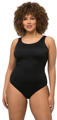 Ulla Popken Traje de Baño con Forro Extrasuave, Fruncido Lateral Sola Pieza para Mujer, Negro, 56/58