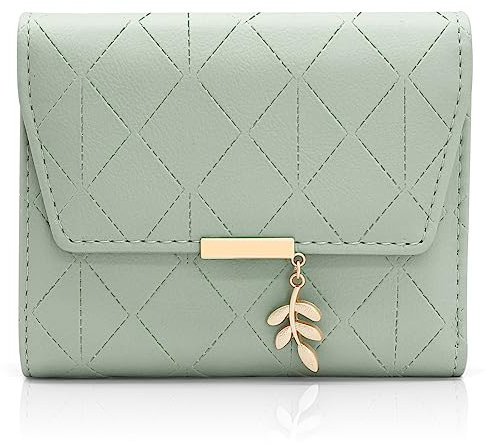 REETEE Damen Geldbeutel aus Weichem Veganem Leder Kleine Portemonnaie Damen mit Vielen Fächern, Mini Portmonee Damen mit Münzfach und Kartenfächer Frauen Geldbörs (grün-1)