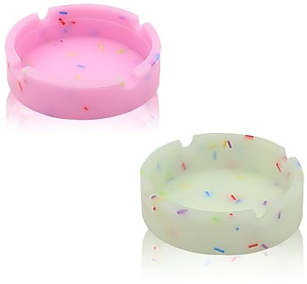 Luminous Silicone Ashtray, Premium Rubber High Heat Resistant Tray for Cigarettes, Glow in the Dark, Durable Round Ashtray for Patio, Office, and Outdoor/Indoor Use (pink+white)