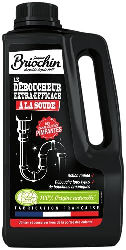 JACQUES BRIOCHIN - Déboucheur Extra Efficace à la Soude - Action Rapide - Débouche tous types de bouchons organiques - Traitement choc - 100% Naturel - Ecocert - Fabrication Française - 900ml