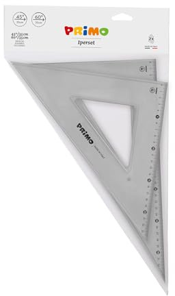 PRIMO - Set 2 Squadre 45°/35 cm e 60°/35 cm Antiriflesso per Disegno Tecnico, Squadra Cancelleria Cartoleria Resistente con Bordo Righello, Cose per la Scuola Materiale Scolastico, Bustina Antigraffio