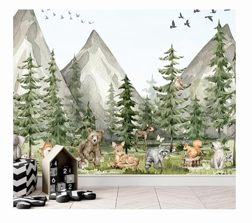 Waldtiere Fototapete - Tierfreunde im Wald - Foto Vliestapete Motiv Kinder Kinderzimmer Tapeten Tierfreunde im Wald, Vliestapete, FZL19