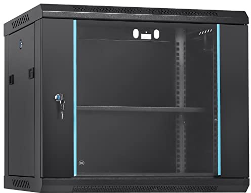 VEVOR Gabinete para servidores de Red Montaje en Pared 9U, 15,5 gabinete en Rack para servidores 200 lbs con Paneles Laterales de Puerta de Vidrio con Cerradura, para Equipos de TI, Dispositivos A/V