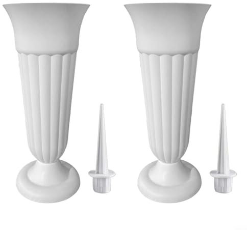 SPORTARC Pot de fleurs en plastique en résine PP, supports de fleurs funéraires, vase de cimetière avec pics, vase funéraire à piques 10,6 x 31 cm (blanc)