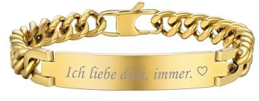PROSTEEL Gourmette Homme Personnalisable Plaqué Or 23cm, Chaîne Bracelet Homme Personnalisé, Bijou Cadeau pour Papa