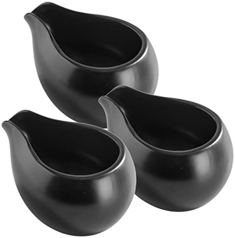 Cabilock 3pcs Round Mouth Milk Spoon Gravy Cup, Gravy Boats Cream Storage Container, Ceramic Mini Milk Jug Liquid Dispenser for Sauce Honey Espresso, Black
