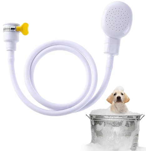 Bath Sink Single Tap Shower Attachment Head Hose Spray, Dog Pet Showerhead Single Tap Hand Held Portable Handheld Shower Head with Clamps for Bath Taps Dog Shower Camping Shower 1.3 M White