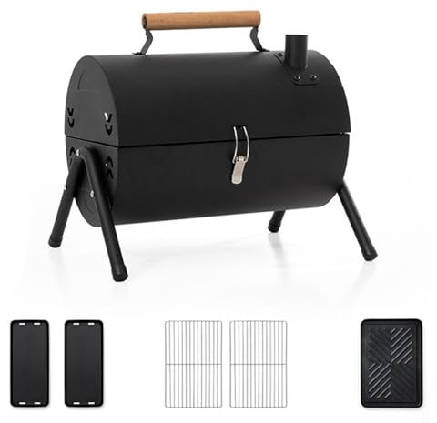 Parrilla de barbacoa portátil de sobremesa con rejillas de ventilación laterales y asa de transporte de madera Barbacoa de carbón plegable de doble cara para jardín, camping y cocina al aire libre,