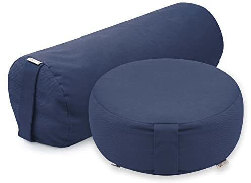 Yoga-Set Ananda (meditationskissen Dhyana + Yoga-Bolster Samtosha) Dunkel Blau