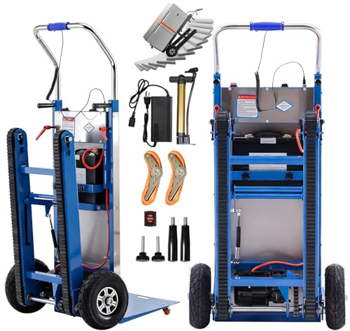 Carretilla eléctrica 1250 W con cadenas de goma, 900 libras de carga, escaleras y descensos, cuerda de seguridad y bomba de aire