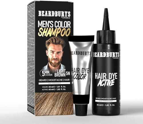 Champú de Color para Barba y Bigote Beardburys – Tinte Semipermanente para Hombre – Cubre Canas en 5 Minutos – 75 ml (Castaño Claro)