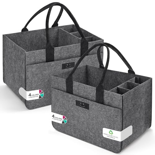Eurhomewit Cesta de la compra de fieltro, 30 L, plegable, con compartimentos, bolsa de fieltro grande, bolsa para botellas, bolsa para leña, cesta para ropa (gris medio + gris oscuro, 2 unidades)