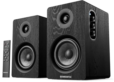 Oakcastle BK100 Active (Black) Bookshelf Speakers | 2.0 Stereo System | 60W Output | Bluetooth 5.4, USB Playback | AUX, HDMI ARC & Optical | Gaming Speakers for PC Desktop