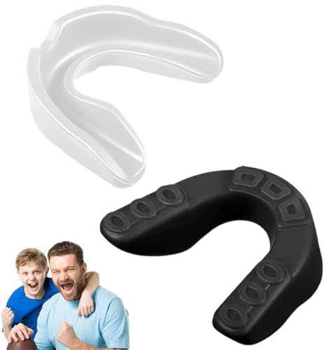 MUNZE Protectores Bucales, 2 Unidades Para Niños De 9-17 Años, Negro Y Blanco, Dimensiones 6X5X1,8 Cm, Para Boxeo, Rugby, Hockey