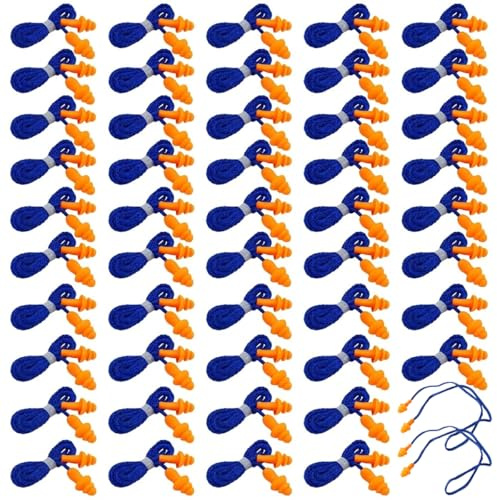 Lahkvor 40 Paia Tappi per Orecchie con Cordino, Arancione Silicone Protezione Udito per Dormire, Riutilizzabili per Lavoro, Nuoto e Viaggio, Riduzione del Rumore per il Riposo