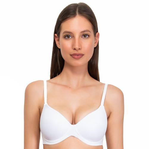 SIELEI, Reggiseno con Coppe Graduate, Realizzato in Morbida Microfibra, con Finiture Invisibili e Senza Ferretto, Designed in Italy, Color Bianco, Taglia 2B