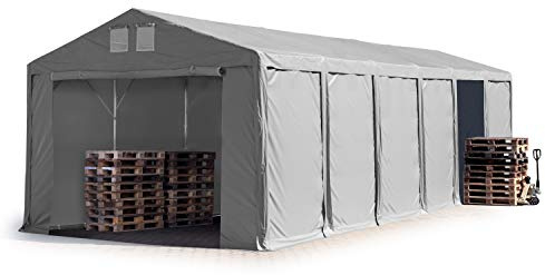 TOOLPORT Lagerzelt Industriezelt 6x12 m Zelthalle mit 3m Seitenhöhe PVC Plane 850 N grau wasserdicht Ganzjahreszelt mit Reißverschlusstor