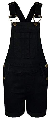 A2Z 4 Kids Girls Denim Shorts Dungaree Faded Stretch Jeans Bib - Girls Shorts Dungaree Black 9-10