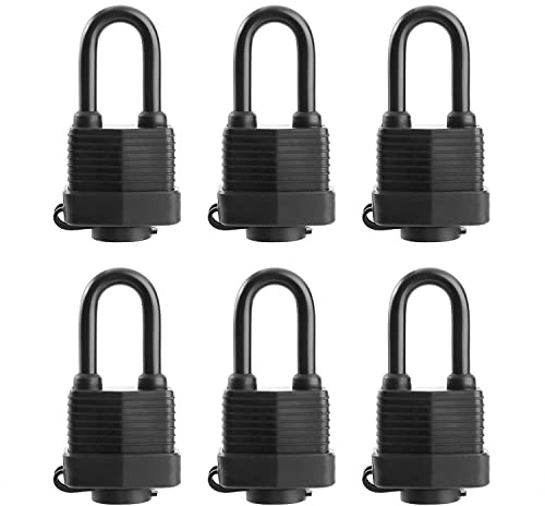 SafiSwords Wasserdichte Vorhängeschlösser gleichschließend für den Außenbereich, abgedecktes, robustes laminiertes Stahlschloss, 4,8 cm breit, langes Vorhängeschloss, 6 Stück