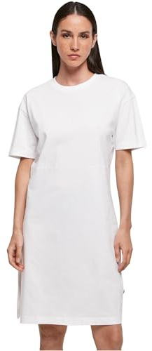 Build your Brand Women's Ladies Organic Oversized Slit Tee Dress Dress, White, L