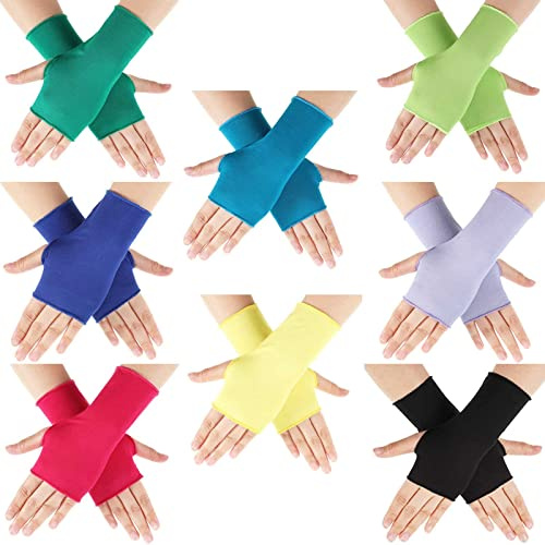 8 Pares Guantes sin Dedos Bloqueador Solar de Mujer (Colores Brillantes)