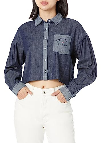 Tommy Hilfiger Mujer Corta Chambray Manga Larga Botón Up, Dark Benson, XL