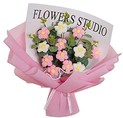 Gralara Bouquet di Fiori all'Uncinetto Bouquet all'Uncinetto Bel Bouquet Lavorato a Maglia Fatto a Mano Bouquet Intrecciato a Mano per Bar Festa della Mamma, Rosa