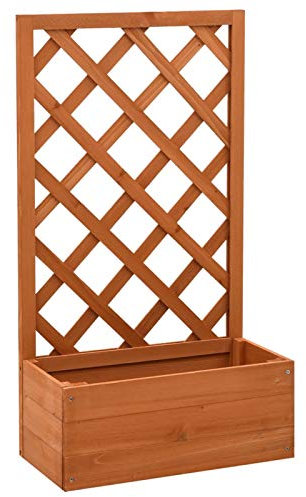 Gecheer Jardinera Enrejada de Jardín Jardinera con Celosía Macetero de Jardín con Soporte para Trepadora Cultivos Plantas Flores para Patio Terraza Balcón Madera Abeto Naranja 50x25x90 cm