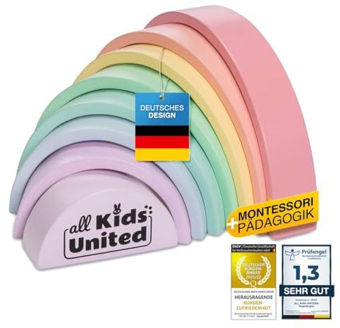 Arco iris de madera compacto, puente arqueado de bloques de construcción, torre apilable juguete educativo de bloques de construcción de madera Bloques de construcción de 8 piezas (Compacto)